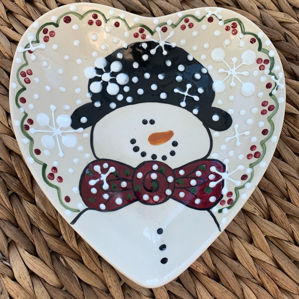 Expressly Yours Heart Shaped Snowman Dish.  Like new!